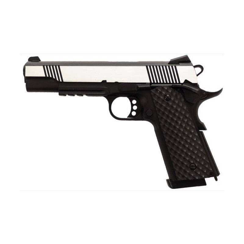 Réplique GBB 1911 MEU Rail Raven full metal gaz noir silver 1,0J