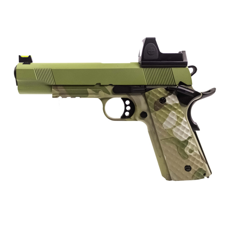 Réplique GBB 1911 MEU Raven gaz Camo / green 1,0J + point rouge BDS