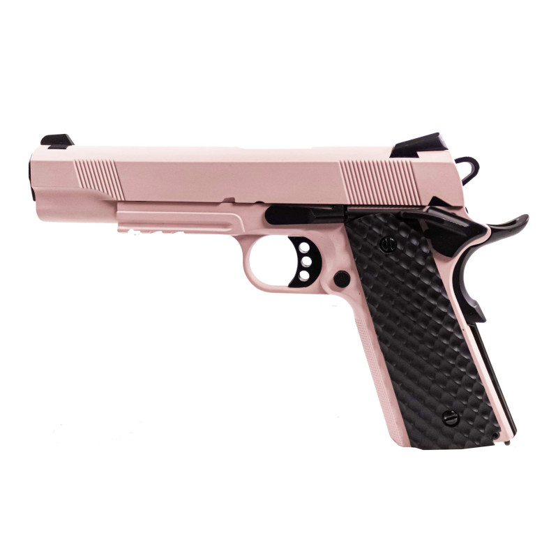 Réplique GBB 1911 MEU Railed  Raven full metal gaz Rose 1,0J