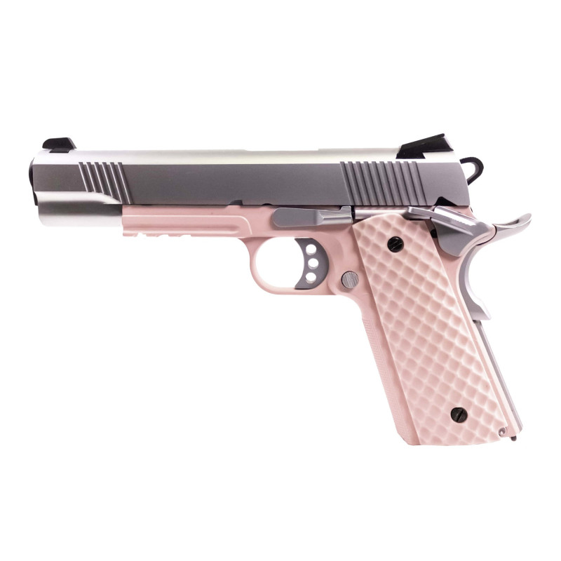 Réplique GBB 1911 MEU Railed  Raven full metal gaz Rose / Silver 1,0J