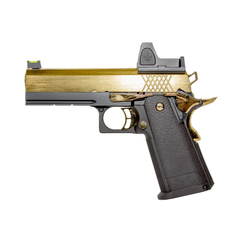 Réplique GBB Raven gaz Hi-Capa 4.3 Noir / Gold 0,9J + point rouge BDS