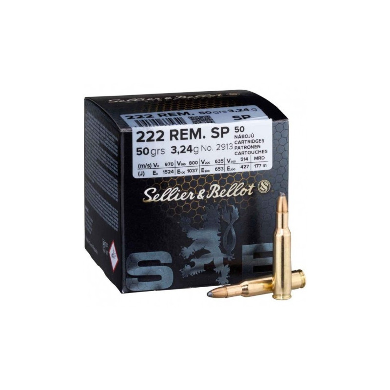 Munitions Sellier & Bellot Calibre 222 REM SP 50 grains par 100