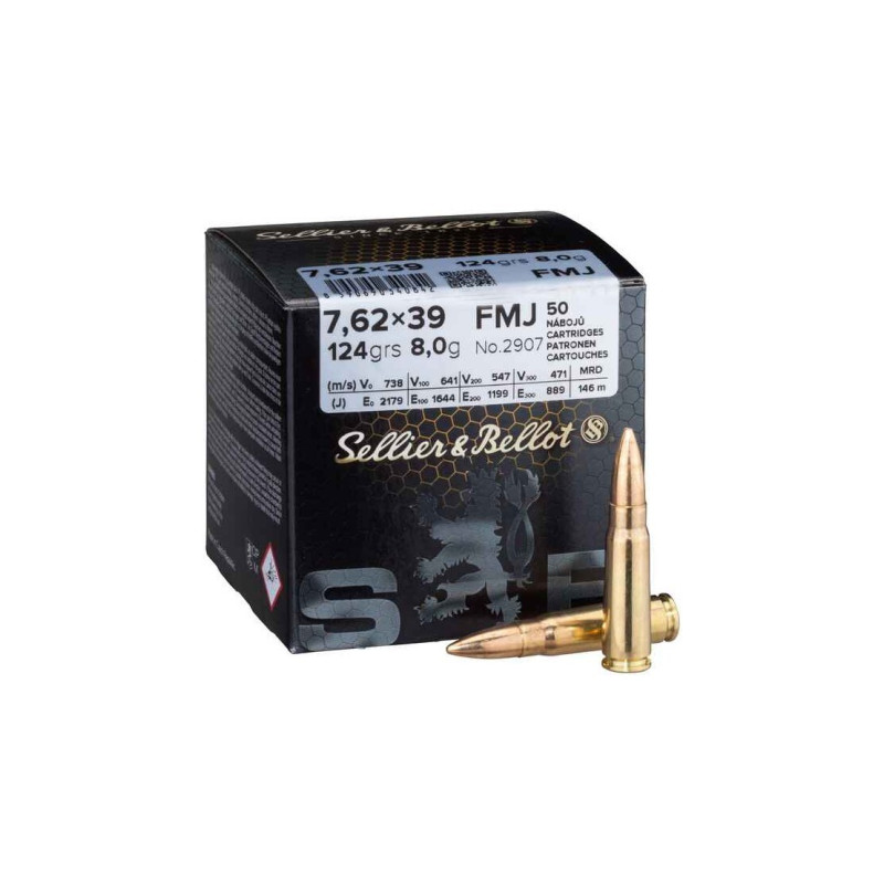 Munitions Sellier & Bellot Calibre 7,62X39 124 grains par 50