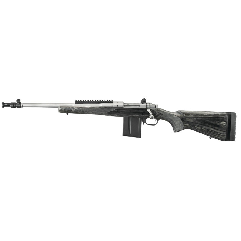 CARABINE RUGER GUNSITE SCOUT KM77-LG 308W GAUCHER CACHE FLAMME INOX