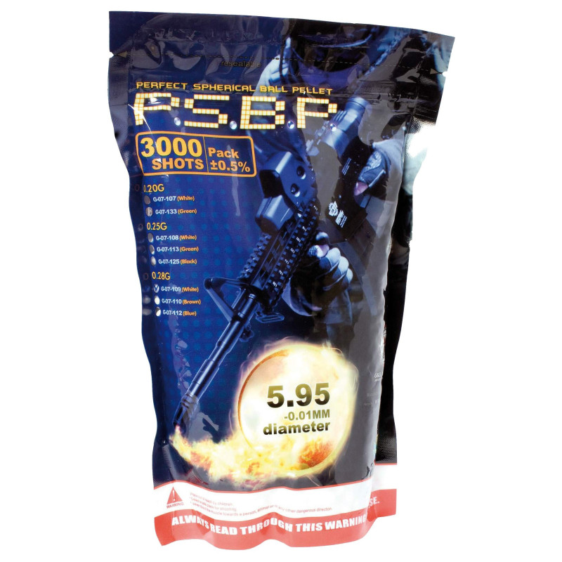 BILLES AIRSOFT 6MM RAIN EN SACHET DE 3000BBS - G 0,25G
