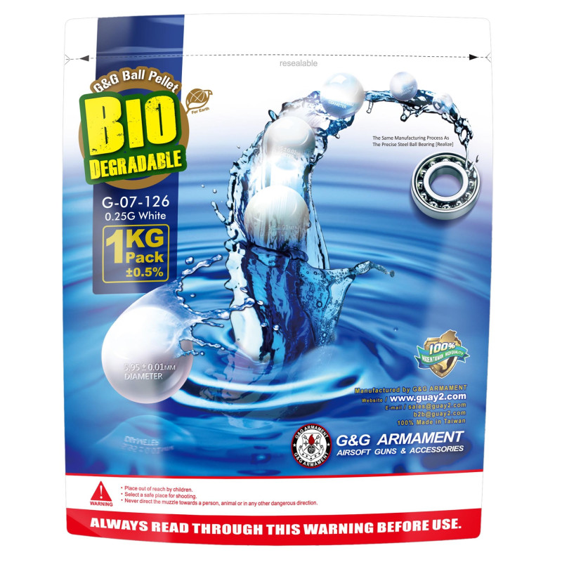 BILLES AIRSOFT 6MM BIO EN SACHET DE 1 KG 0,25G