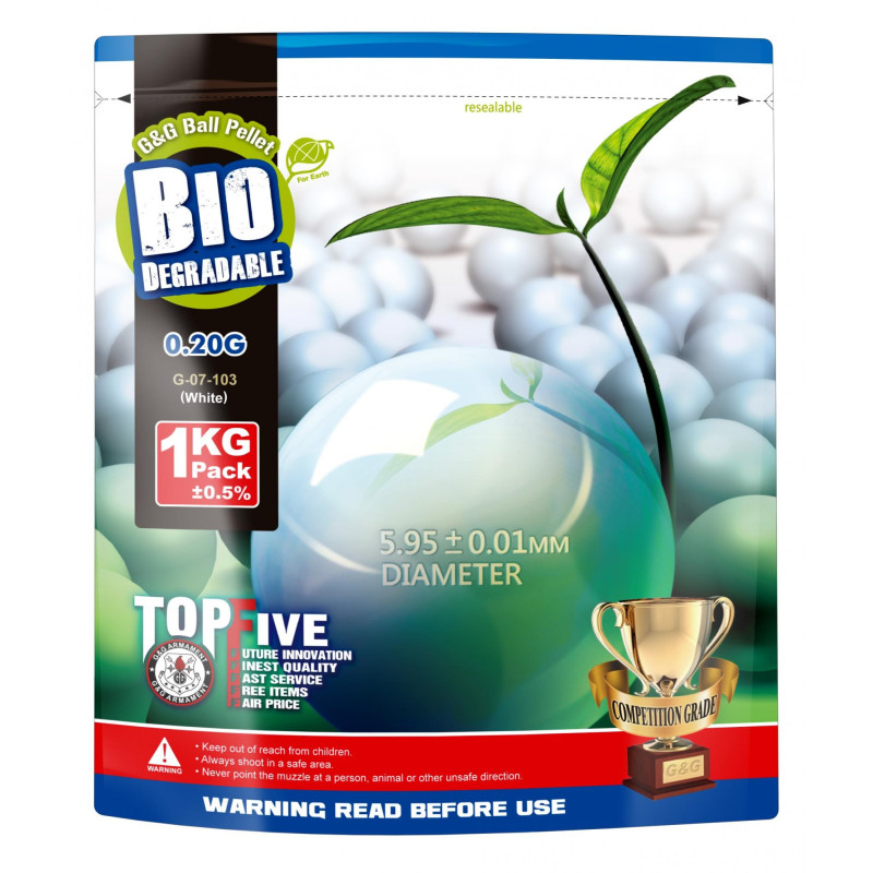 BILLES AIRSOFT 6MM BIO EN SACHET DE 1 KG 0,20G