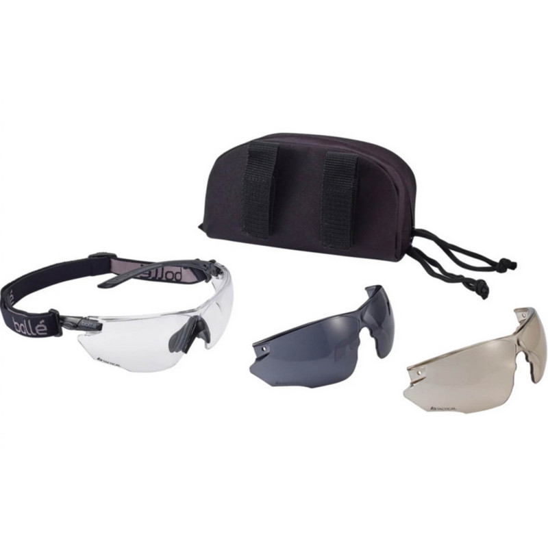LUNETTES BOLLE COMBAT KIT INCOLORE AVEC DEUX ÉCRANS, HARNAIS ET HOUSSE