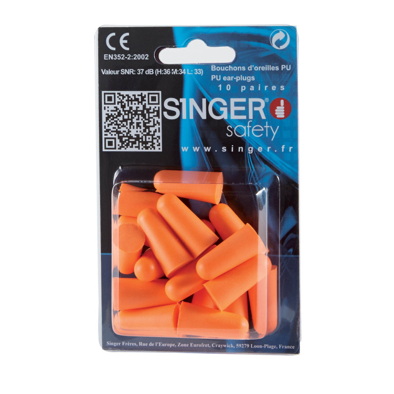 20 BOUCHONS D'OREILLES SOUS BLISTER SINGER SAFETY