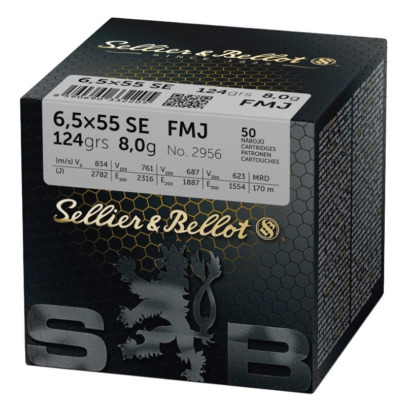 CARTOUCHES SB 6.5X55SE FMJ 124GRS VRAC X50