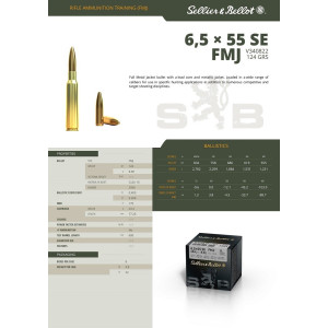 CARTOUCHES SB 6.5X55SE FMJ 124GRS VRAC X50