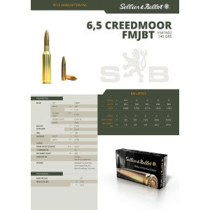 Cartouches Sellier&Bellot 6,5 CREEDMOOR FMJ 140grs / 9,1g