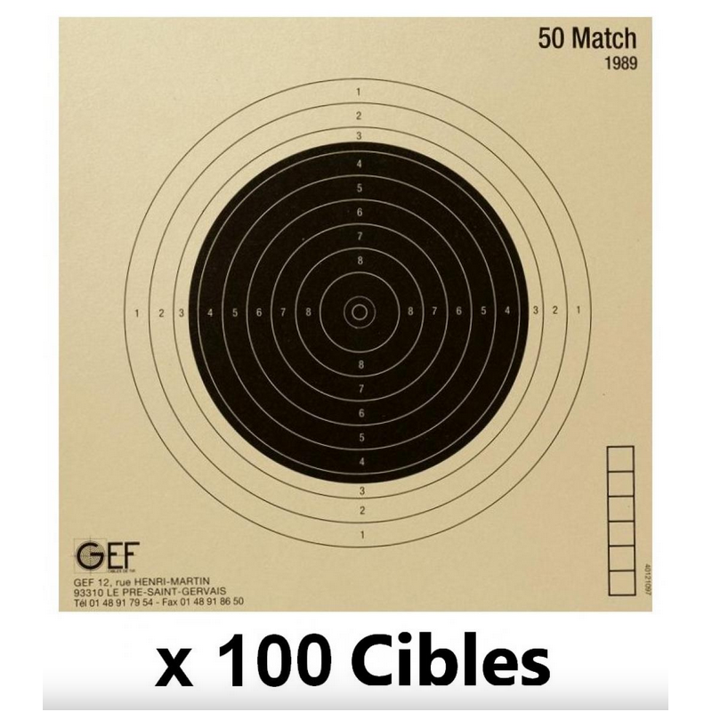 Cibles carabine 50 mètres numérotées ISSF GEF par 100