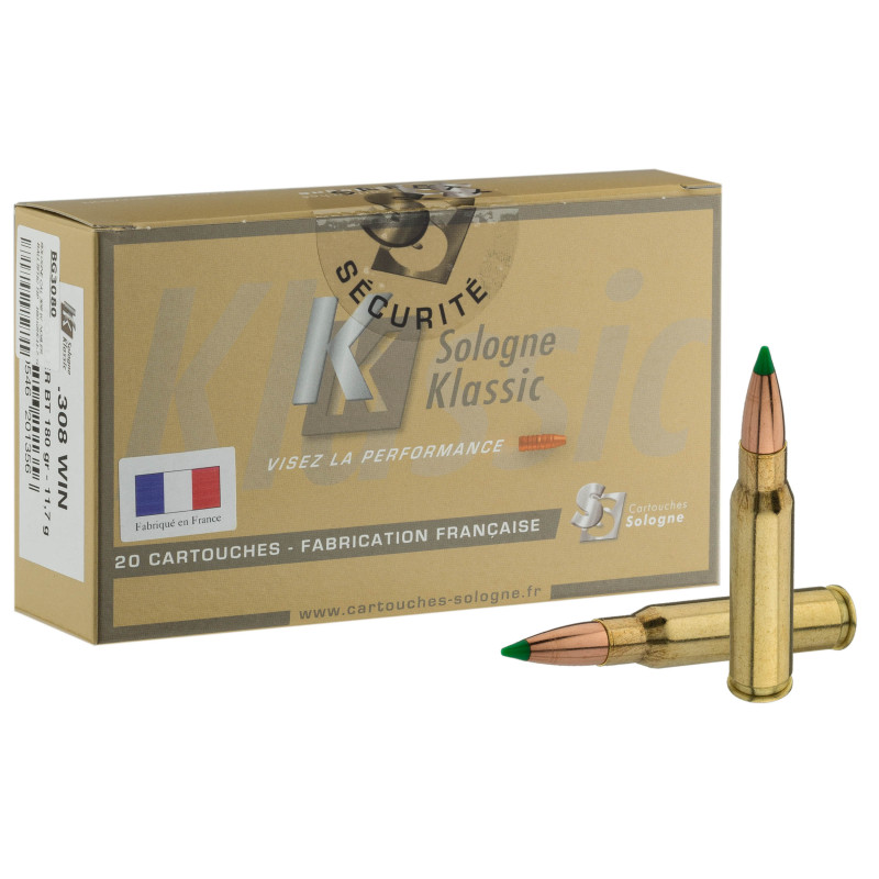 Sologne .308 Win Nosler Ballistic Tip 180 gr / 12 g Sologne .308 Win Ballistic Tip 180 gr / 12 g