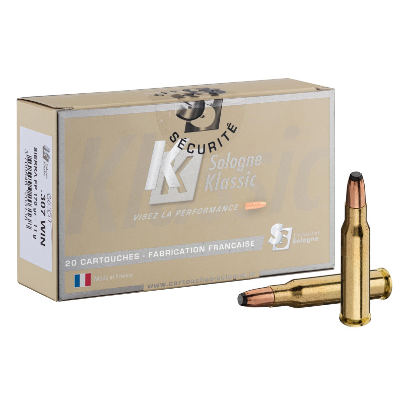 Cartouches Sologne .307 Win FP 170 gr / 11 g .307 Win Flat Point 170 gr / 11g