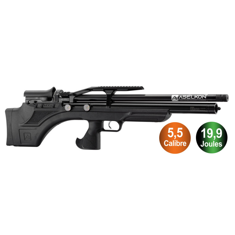 Carabine à air PCP Aselkon MX7 49J Régulateur Jet Black Calibre 5.5 mm