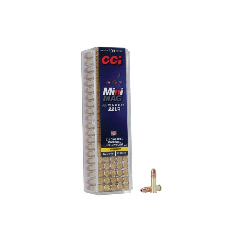 Boite de 100 Cartouches .22LR CCI MINI MAG CUIVREE Hollow Point (HP) 40gr