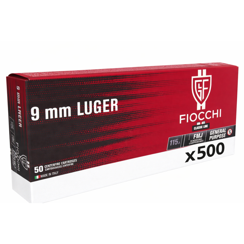 Munitions 9mm Fiocchi FMJ 115 grains par 500