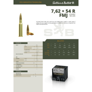 CARTOUCHES SB 7,62X54R FMJ 11.7GR VRAC X50