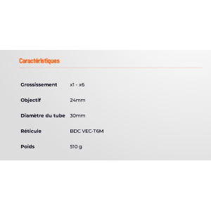 LUNETTE CONTINENTAL X6 1-6X24 SFP RET TACTICAL BDC