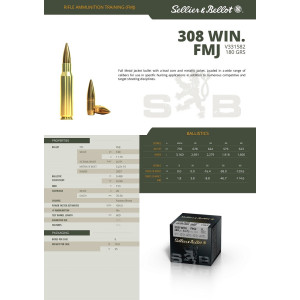 Munitions Sellier & Bellot Calibre 308 Winchester 180 grains par 50