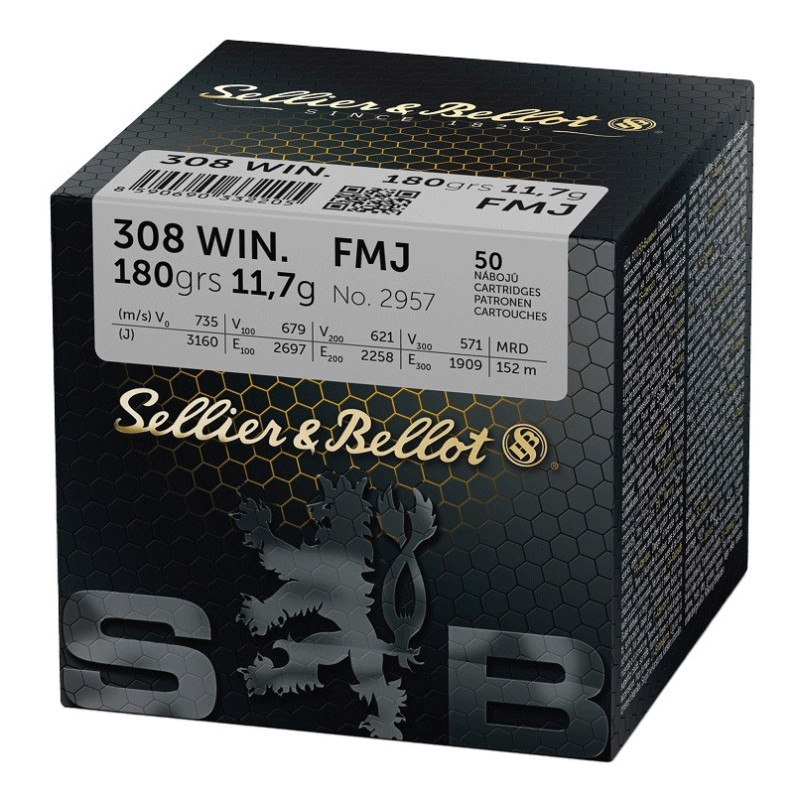 Munitions Sellier & Bellot Calibre 308 Winchester 180 grains par 50