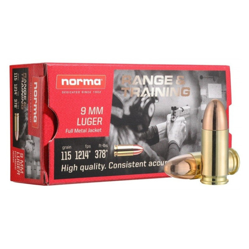 Munitions NORMA 9mm FMJ 115g par 1 000